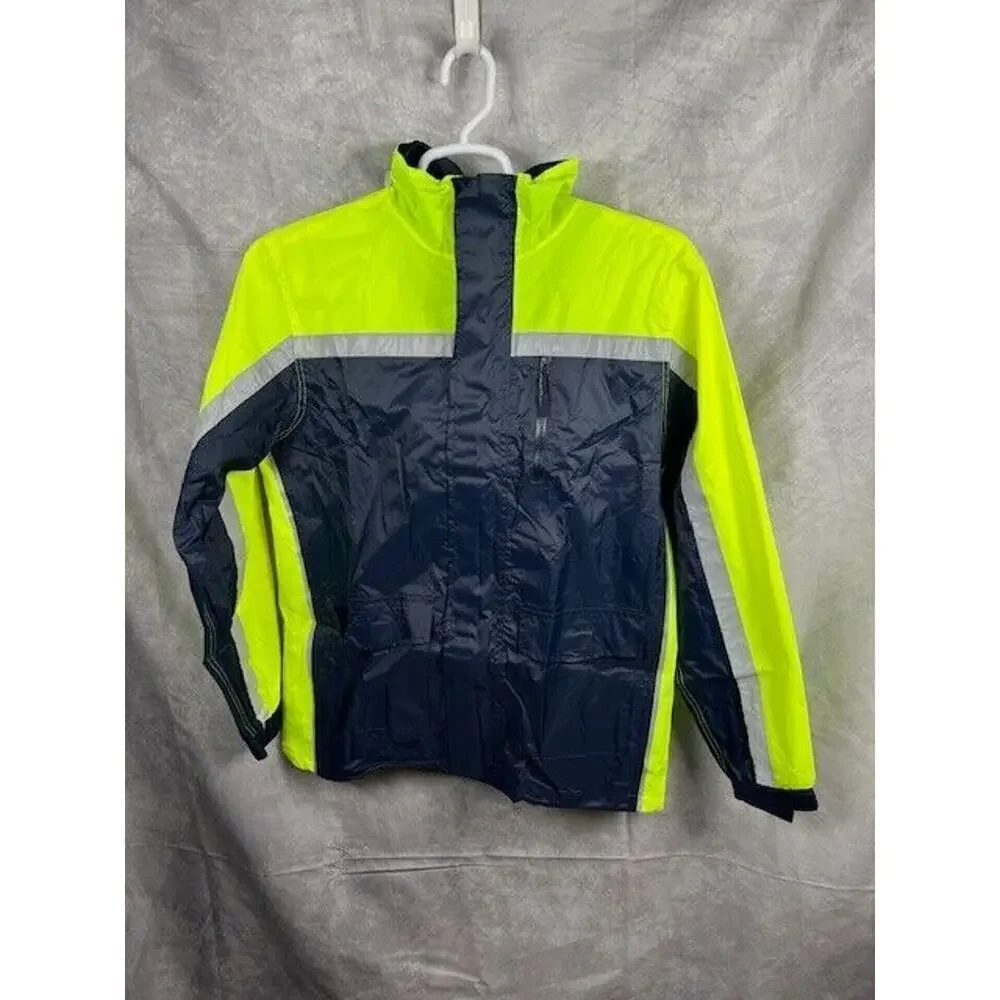 2 PC Yellow Safety RainSuit, Rain Jacket With Hoodie and Pants, Top-S Pants-XS